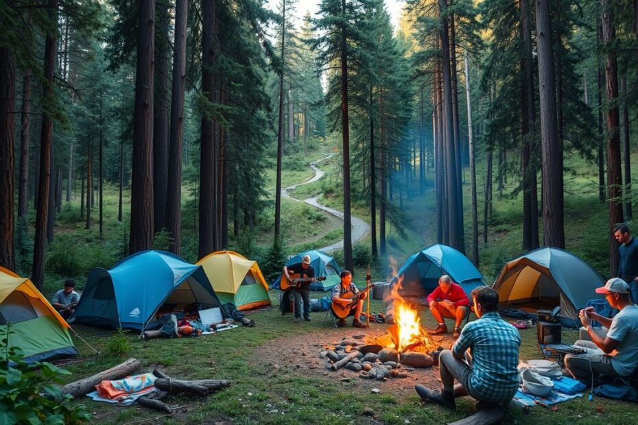 дикое лесное кемпинг-мероприятие