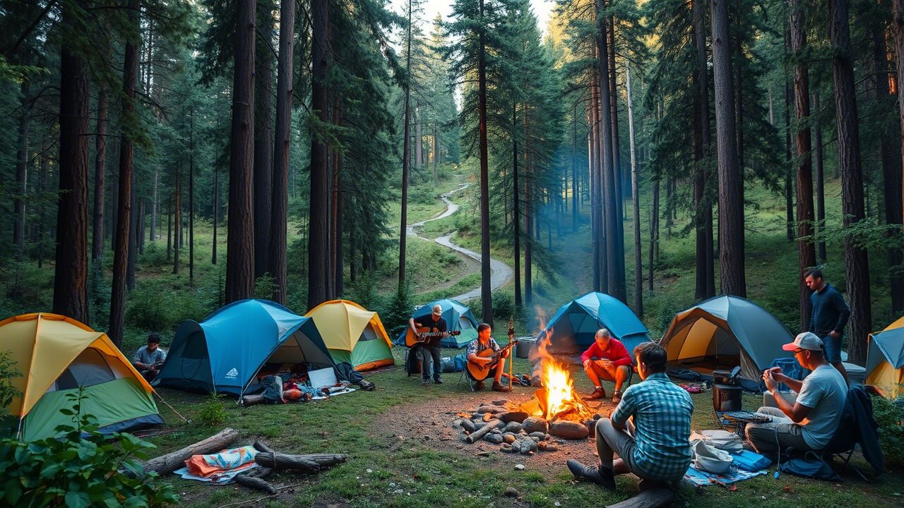 дикое лесное кемпинг-мероприятие